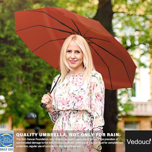 USA Folding Umbrella 10 Ribs Compact Travel Umbrella with Teflon Coating, Automatic Umbrellas Anti UV Coating Folding Umbrellas, Brown in Saudi Arabia