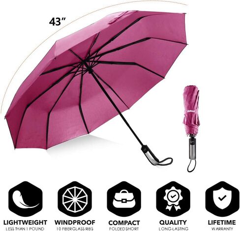 USA Folding Umbrella 10 Ribs Compact Travel Umbrella with Teflon Coating, Automatic Umbrellas Anti UV Coating Folding Umbrellas, Brown in Saudi Arabia