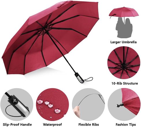 USA Folding Umbrella 10 Ribs Compact Travel Umbrella with Teflon Coating, Automatic Umbrellas Anti UV Coating Folding Umbrellas, Brown in Saudi Arabia