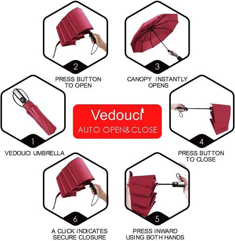 USA Folding Umbrella 10 Ribs Compact Travel Umbrella with Teflon Coating, Automatic Umbrellas Anti UV Coating Folding Umbrellas, Brown in Saudi Arabia