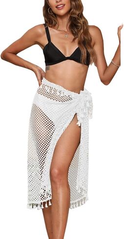 K-Elewon Crochet Sarong Swimsuit Coverup for Women Bathing Suit Cover ups Sexy Bikini Scarf Beach Swimwear Wrap Skirt in Kuwait