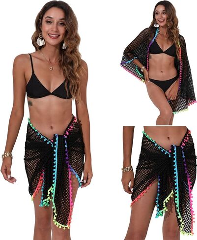 K-Elewon Crochet Sarong Swimsuit Coverup for Women Bathing Suit Cover ups Sexy Bikini Scarf Beach Swimwear Wrap Skirt in Kuwait