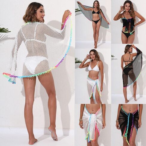 K-Elewon Crochet Sarong Swimsuit Coverup for Women Bathing Suit Cover ups Sexy Bikini Scarf Beach Swimwear Wrap Skirt in Kuwait