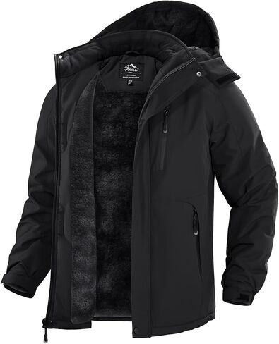 Pudolla Men's Winter Ski Snow Jacket Waterproof Warm Fleece Work Outwear Thermal Parka Raincoat with Detachable Hood in Saudi Arabia