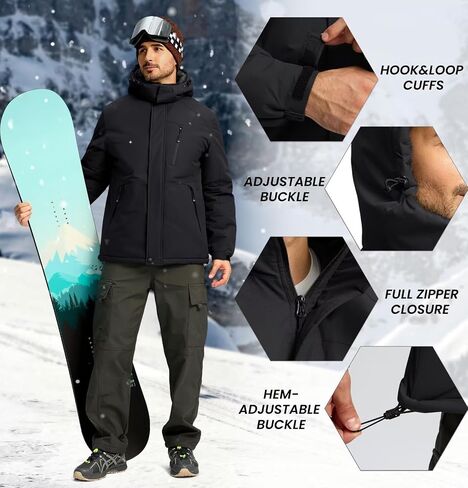 Pudolla Men's Winter Ski Snow Jacket Waterproof Warm Fleece Work Outwear Thermal Parka Raincoat with Detachable Hood in Saudi Arabia
