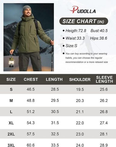 Pudolla Men's Winter Ski Snow Jacket Waterproof Warm Fleece Work Outwear Thermal Parka Raincoat with Detachable Hood in Saudi Arabia