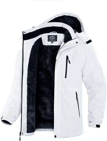 Pudolla Men's Winter Ski Snow Jacket Waterproof Warm Fleece Work Outwear Thermal Parka Raincoat with Detachable Hood in Saudi Arabia