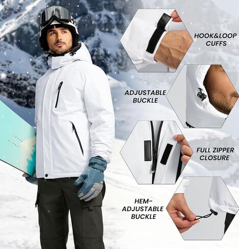 Pudolla Men's Winter Ski Snow Jacket Waterproof Warm Fleece Work Outwear Thermal Parka Raincoat with Detachable Hood in Saudi Arabia
