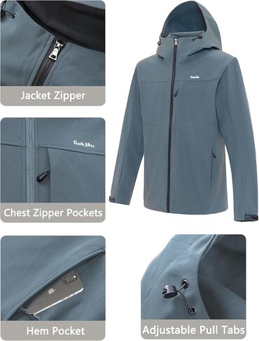 Gash Hao Mens Lightweight Softshell Waterproof Jacket Hooded Fleece Lined Warm Rain Hiking Outdoor Jacket Windbreaker in Kuwait