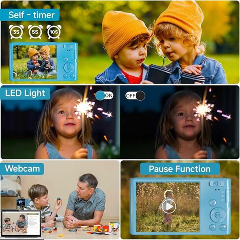 Digital Camera, FHD 1080P 44MP Digital Camera for Kids Video Camera with 64GB SD Card 16X Digital Zoom, Compact Point and Shoot Camera Portable for Kids Boys Girls Teens Students Seniors (Blue) in Kuwait