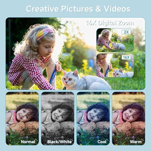 Digital Camera, FHD 1080P 44MP Digital Camera for Kids Video Camera with 64GB SD Card 16X Digital Zoom, Compact Point and Shoot Camera Portable for Kids Boys Girls Teens Students Seniors (Blue) in Kuwait