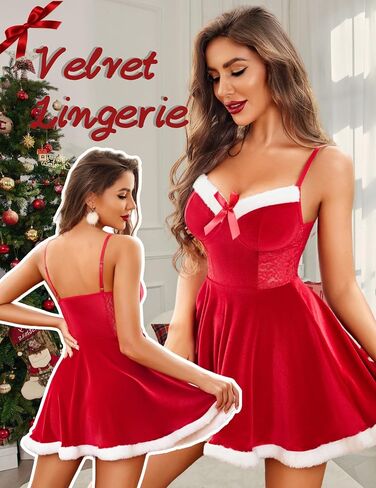 Avidlove فساتين عيد الميلاد المخملية سانتا زي بيبي دول الملابس الداخلية للنساء شقي الدانتيل ثوب النوم الخامس الرقبة ملابس النوم in Saudi Arabia
