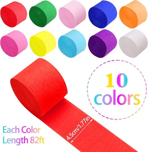 10 Rolls 820ft Crepe Paper Streamers,10 Colors Neon Streamers for Rainbow Party Birthday Decorations Streamers Wedding Ceremony Christmas Halloween Indoor Decoration in Saudi Arabia