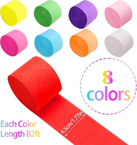 10 Rolls 820ft Crepe Paper Streamers,10 Colors Neon Streamers for Rainbow Party Birthday Decorations Streamers Wedding Ceremony Christmas Halloween Indoor Decoration in Saudi Arabia
