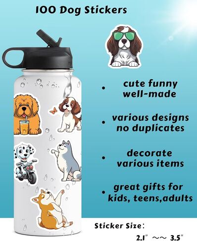 100 Pcs Cute Dog Stickers for Kids Puppy Stickers for Water Bottle Laptop Scrapbook, Dog Decor Dog Party Favors for Adults Teens Kids Boys Girls, Waterproof Dog Stickers Pack in Kuwait
