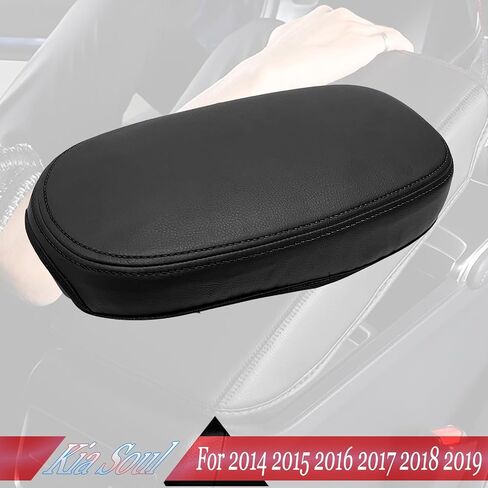 غطاء مسند الذراع، لسيارة kia Soul 2014 2015 2016 2017 2018 2019، جلد من الألياف الدقيقة، وسادة حماية وسادة وحدة التحكم الوسطى من الجلد للخدش - غرز سوداء in Saudi Arabia