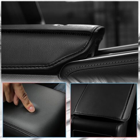 غطاء مسند الذراع، لسيارة kia Soul 2014 2015 2016 2017 2018 2019، جلد من الألياف الدقيقة، وسادة حماية وسادة وحدة التحكم الوسطى من الجلد للخدش - غرز سوداء in Saudi Arabia