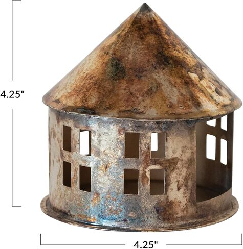حامل شموع Tealight من Creative Co-Op Metal House، فضي مؤكسد in Saudi Arabia