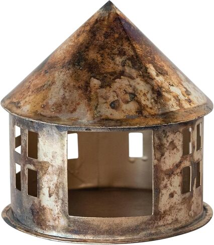 حامل شموع Tealight من Creative Co-Op Metal House، فضي مؤكسد in Saudi Arabia