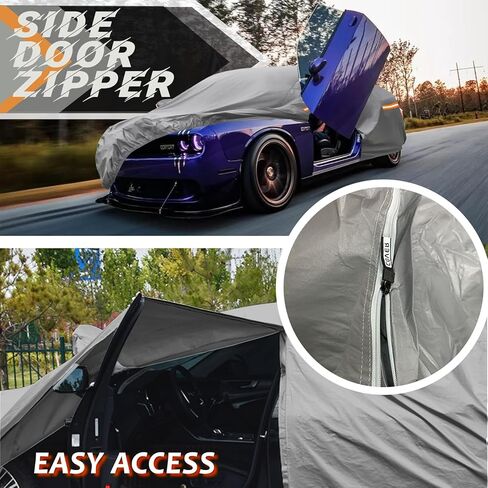 غطاء سيارة كبير النمل مناسب لسيارة دودج تشالنجر 2008-2023 مقاوم للماء في جميع الأحوال الجوية، حماية من الشمس والمطر والثلج، أغطية سيارة كاملة للاستخدام الخارجي، رمادي in Kuwait