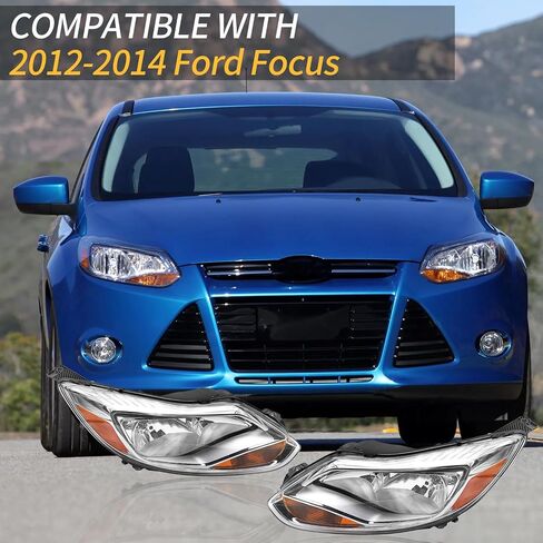 مجموعة المصابيح الأمامية تناسب 2012 2013 2014 Ford Focus، المصابيح الأمامية الجانبية للسائق والراكب، المصابيح غير متضمنة (كروم) in Saudi Arabia