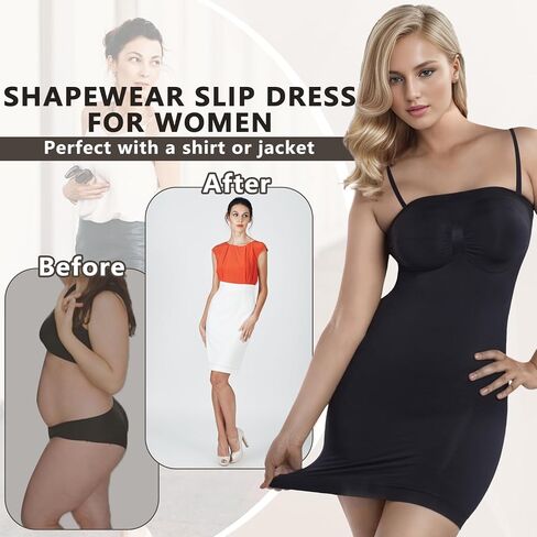+MD Women's Strapless Shapewear Full Body Slip Seamless Targeted Firm Tummy Control Slip Under Dresses in Kuwait