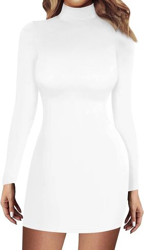 Women's Turtle Neck High Neck Long Sleeve Bodycon Dress Casual Fitted Mini Tight Dresses in Saudi Arabia