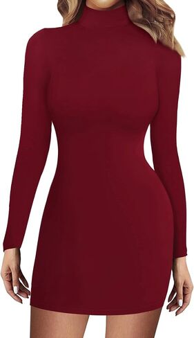 Women's Turtle Neck High Neck Long Sleeve Bodycon Dress Casual Fitted Mini Tight Dresses in Saudi Arabia