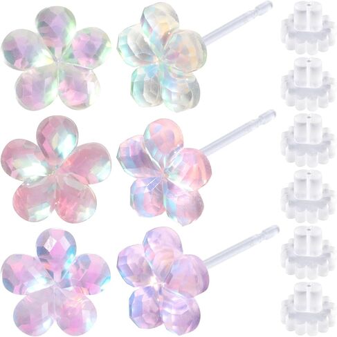 Joez Wonderful Plastic Earrings, Flower Earring Stud with Rubber Backs, Earrings Hypoallergenic for Sensitive Ears Women in Kuwait