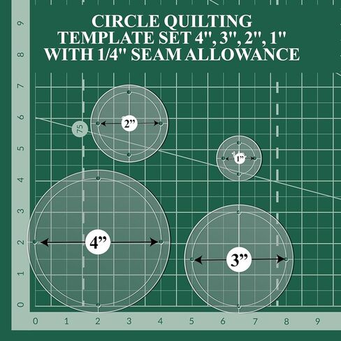 Circle Quilting Template Set, 4", 3", 2", 1" with 1/4" Seam Allowance in Kuwait