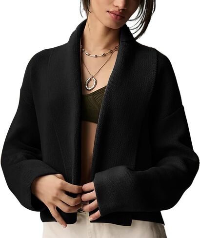 Flygo Women's Cropped Cardigan Sweater Oversized Shawl Lapel 2024 Fall Fashion Open Front Sweater Jacket Knit Outwear in Saudi Arabia