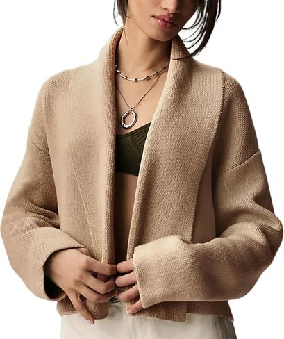 Flygo Women's Cropped Cardigan Sweater Oversized Shawl Lapel 2024 Fall Fashion Open Front Sweater Jacket Knit Outwear in Saudi Arabia