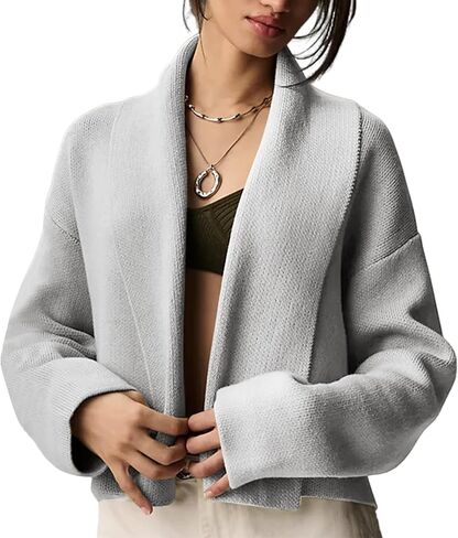 Flygo Women's Cropped Cardigan Sweater Oversized Shawl Lapel 2024 Fall Fashion Open Front Sweater Jacket Knit Outwear in Kuwait