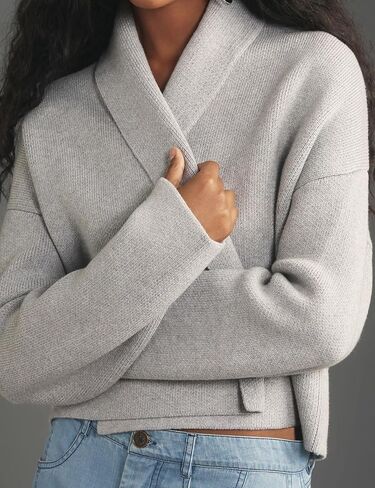 Flygo Women's Cropped Cardigan Sweater Oversized Shawl Lapel 2024 Fall Fashion Open Front Sweater Jacket Knit Outwear in Kuwait