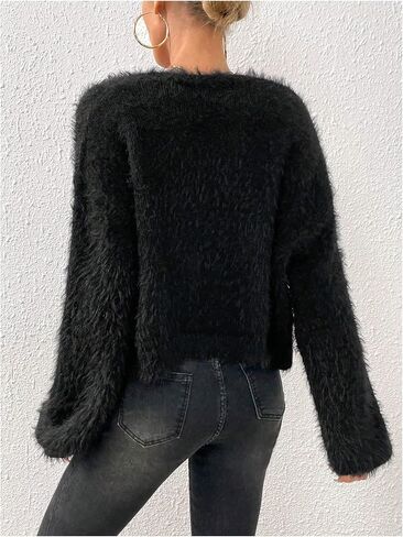 Verdusa Women's Fuzzy Crop Cardigan Long Sleeve Open Front Sweater Shrug Cardigan in Kuwait