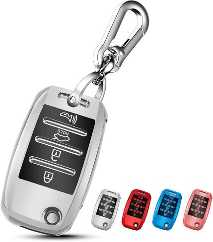 QBUC لـ KIA Key Fob Cover Case مع سلسلة مفاتيح لعام 2013 2014 2015 2016 2017 Kia Sorento Sedona Soul Rio إلخ (مفتاح الوجه/الطي) (فضي) in Saudi Arabia