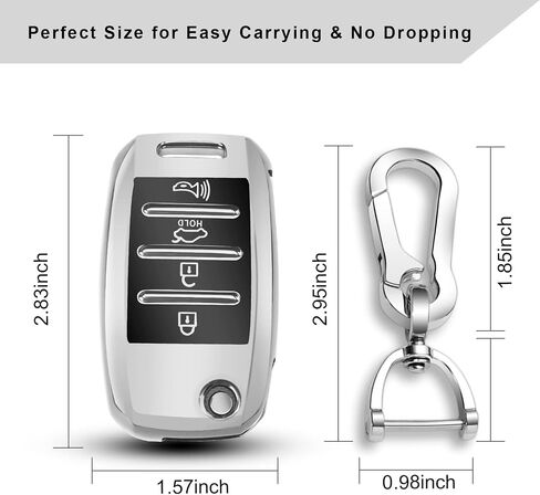 QBUC لـ KIA Key Fob Cover Case مع سلسلة مفاتيح لعام 2013 2014 2015 2016 2017 Kia Sorento Sedona Soul Rio إلخ (مفتاح الوجه/الطي) (فضي) in Saudi Arabia