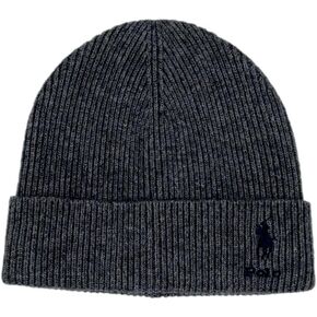 POLO RALPH LAUREN Men's Pony Ribbed Cuff Beanie Hat, Darkgrey BluePony