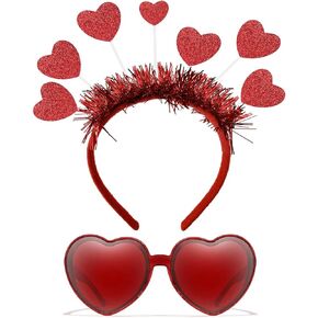 Blesky Heart Headband and Heart Sunglasses for Valentine Wedding Birthday Halloween Party