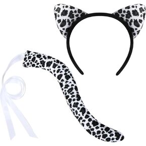 Animal Leopard Costume Set, Leopard Ears and Tail Set with Leopard Headband and Tail for Animal Costume Cosplay Birthday Party Accessories Halloween Fancy Dress Party Supplies, Black