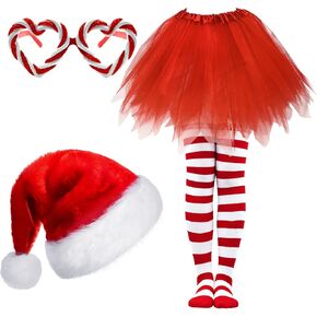 Christmas Costume Set Santa Hat with Candy Glasses Tutu Striped Socking Xmas Dress Up Accessories