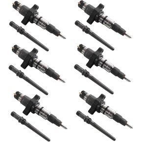 0986435503 0445120255 Diesel Fuel Injectors of 6 with Connect Tube Set for Dodge Pick-up Truck 5.9L Diesel 2003 Ram Trucks 5.9L Diesel 2003-2004 Automotive Replacement Fuel Injectors