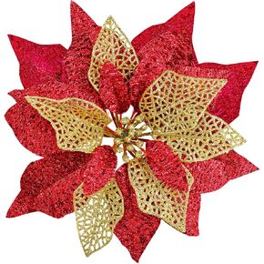 14 Set 8.7" Wide 4 Layers Christmas Blue Glitter Poinsettia Flowers Picks Christmas Tree Ornaments for Blue Christmas Tree Wreaths Garland Holiday Seasonal Festive Navidad Decoration Gift Box Included