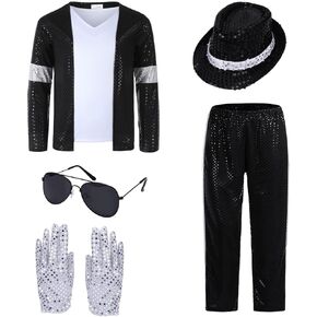 ACTLATI Kids Dance Star Costume Boys 80s 90s Pop Stage Halloween Cosplay Set for Hip Hop Disco Role Play Kits 4-9 Years
