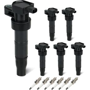 Set of 6 Ignition Coils Pack 6 Iridum Spark Plugs Compatible with Hyundai Azera Entourage Santa Fe Sonata Veracruz, Kia Amanti Optima Sedona Sorento Replace UF546