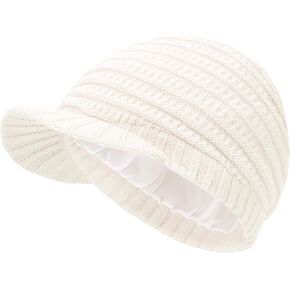 Womens Beanie Satin Lined Beanie Slouchy Beanie Winter Hat Knit Hat Newsboy Hat Womens Hats with Brim Silk Lined Beanie
