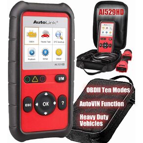 Autel AutoLink AL529HD Read/Erase Heavy Duty Engine DTCs Deutsch 9-Pin & 6-Pin Adapters One-Touch I/M Readiness/LED Indicator Support All 10 OBDII Test Modes Enhanced Mode 6 Diagnostics