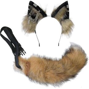 Wolf Ears Tail Set Fox Wolf Headbands Clips Fluffy Cosplay Costumes, Gothic Punk Accessories for Halloween