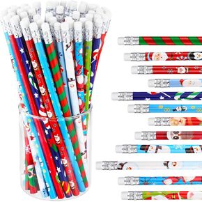 Outus 48 Pieces Christmas Pencils with Eraser Xmas Wood Pencils Holiday Pencils with Christmas Elements for Christmas Gifts Party Supplies, 12 Styles