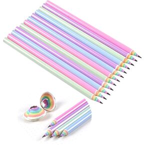 12Pack Rainbow Pencils Set for Kids, Hb Cool Novelty Pencils, Safety Eco Friendly Fancy Pretty Pencils, Bright Round Pencils for Home Office School Classroom Supplies.